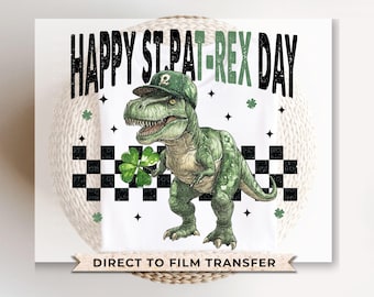 St. Patrick's Day DTF Transfer, Ready to Press, T-shirt Transfer, Heat Transfer, Direct to Film, Shamrock, St. Patties, Kid, T-Rex, Dinosaur