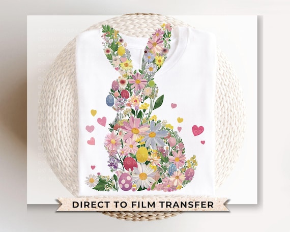 Floral Easter Bunny DTF Transfer, T-shirt Design