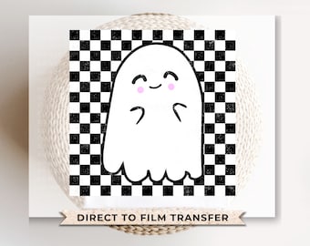 Halloween DTF Transfers, Ready to Press, T-shirt Transfers, Heat Transfer, Direct to Film, Fall, Autumn, Cute Trendy, Checkered Ghost