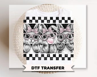 Coquette Easter Bunnies DTF Transfer, Ready to Press, Preppy Bunny Tshirt Design