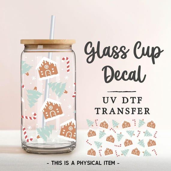 Christmas Winter Gingerbread House UV DTF Glass Can Wrap for 16 oz Libbey Beer Can, Sticker, Permanent Adhesive Decal, No Heat, Waterproof