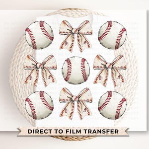 Baseball DTF Transfers, Ready to Press, T-shirt Transfers, Heat Transfer, Direct to Film, Sports, Softball, Baseballs and Bows, Coquette