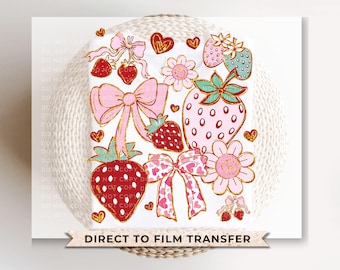 Boho Strawberry Coquette DTF Transfer, Ready to Press, T-shirt Transfers, Heat Transfer, Direct to Film, Floral, Summer, Strawberry Festival