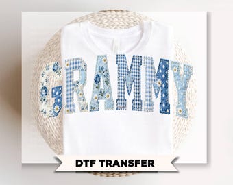 Grammy Blue Toile Patchwork DTF Transfer, Gift for Mother's Day, Grandmacore T-shirt Design