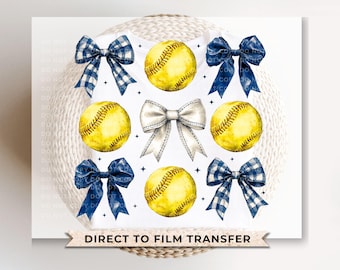 Softball DTF Transfers, Ready to Press, T-shirt Transfers, Heat Transfer, Direct to Film, Sports Mom, Softballs and Blue Bows, Coquette