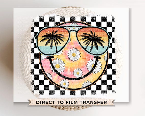 Summer Smiley Face DTF Transfer, Ready to Press, Beach Tshirt Design