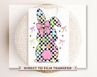 Easter DTF Transfer, Ready to Press, T-shirt Transfer, Heat Transfer, Direct to Film, Spring, Religious, Coquette Checkered Easter Bunny