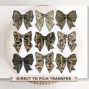 Coquette Camo DTF Transfer, Ready to Press, T-shirt Transfer, Heat Transfer, Direct to Film, Hunting Mama Camo, Trendy, Camouflage Bows