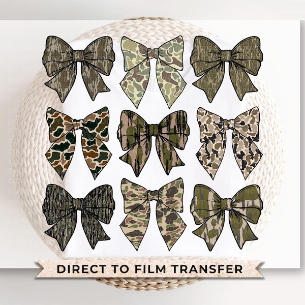 Coquette Camo Bows DTF Transfer, Ready to Press, Trendy Tshirt Design