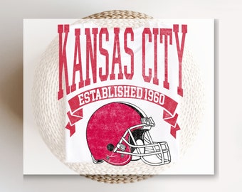 Transferencias DTF, Listo para imprimir, Transferencias de camisetas, Transferencia de calor, Directo a película, Deportes, A todo color, Vintage, Kansas City Football