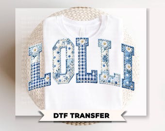 Lolli Blue Toile Patchwork DTF Transfer, Gift for Mother's Day, Grandmacore T-shirt Design