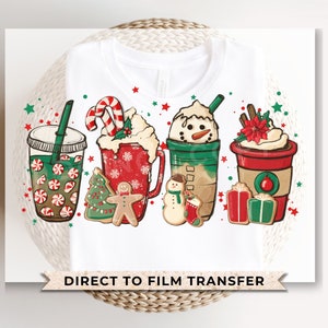 DTF Transfers, Ready to Press, T-shirt Transfers, Heat Transfer, Direct to Film, Holiday, Red Peppermint, Iced Latte, Christmas Coffees