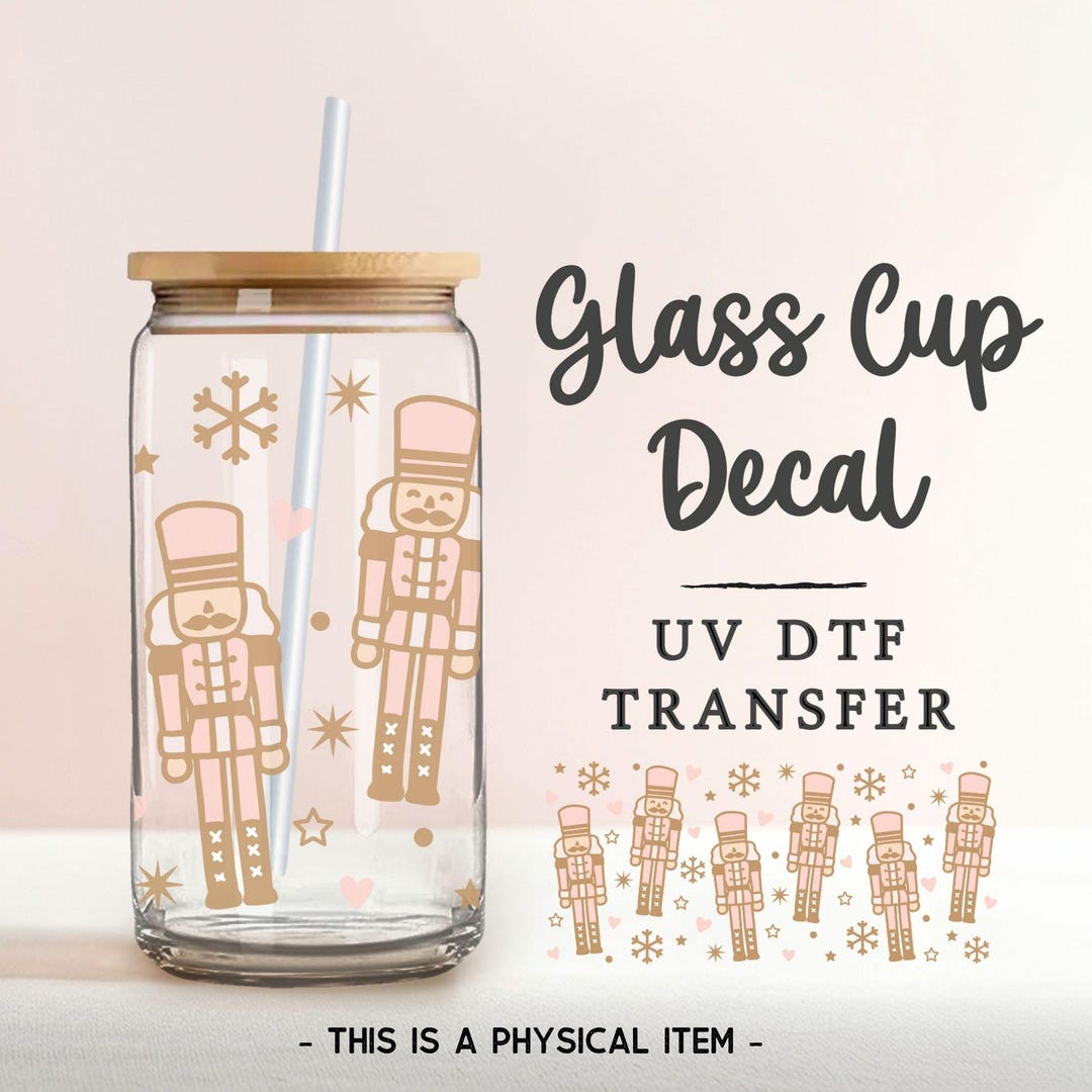 Christmas Pink Nutcracker UV DTF Glass Can Wrap for 16 Oz Libbey Beer ...