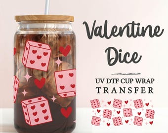 Valentine's Day UV DTF Libbey 16oz Cup Wrap Sticker, Ready to Apply, No Heat, Permanent Adhesive, Waterproof, Glass Can, Love, Cute Dice