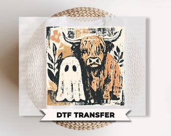 Halloween Highland Cow DTF Transfers, Ready to Press, Ghost Cow Fall Shirt Design