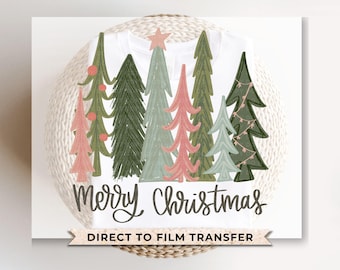 Christmas DTF Transfers, Ready to Press, Sublimation Transfer, Heat Transfer, Direct to Film, Holiday, Watercolor Pastel Christmas Trees