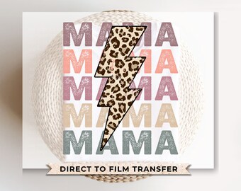 Mother's Day DTF Transfers, Ready to Press, T-shirt Transfers, Heat Transfer, Direct to Film, Mama Stacked Cheetah Leopard Lightening Bolt
