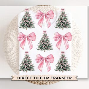 Christmas DTF Transfers, Ready to Press, T-shirt Transfers, Heat Transfer, Direct to Film, Holiday, Pink Coquette Christmas Trees and Bows