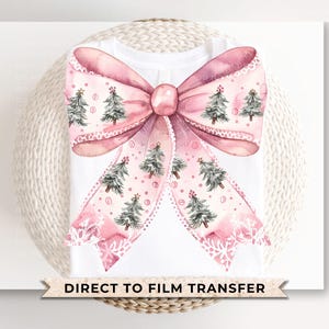 Christmas DTF Transfers, Ready to Press, T-shirt Transfers, Heat Transfer, Direct to Film, Holiday, Coquette Pink Christmas Tree Bow