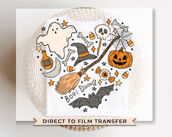 Halloween Doodle Heart Collage DTF Transfer, Ready to Press, Fall Tshirt Design