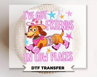 I've Got Friends In Low Places DTF, Ready to Press, Retro Cowgirl Dog Thirt Design