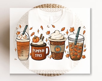 DTF Transfers, Ready to Press, T-shirt Transfers, Heat Transfer, Direct to Film, Fall, Autumn, Leave, Latte, Pumpkin Spice Coffee Lover