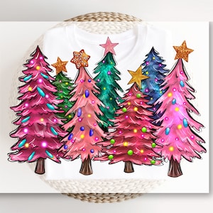 Christmas DTF Transfers, Ready to Press, Sublimation T-shirt Transfers, Heat Transfer, Direct to Film, Holiday, Trees with Lights