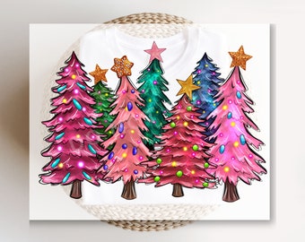 Christmas DTF Transfers, Ready to Press, Sublimation T-shirt Transfers, Heat Transfer, Direct to Film, Holiday, Trees with Lights