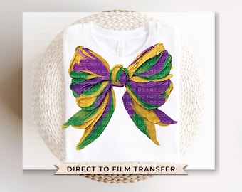 Mardi Gras Brushstroke Bow DTF Transfer | Ready to Press | Direct to Film | New Orleans