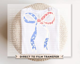 4th of July Bow DTF Transfer, USA Flag Ribbon, Ready to Press