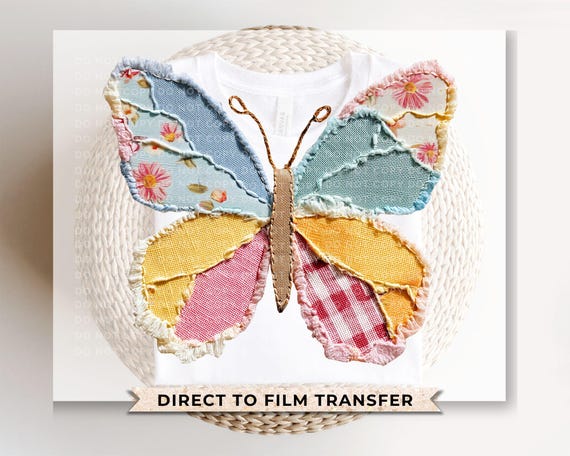 Faux Patchwork Butterfly DTF Transfer, Tshirt Design