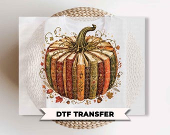 Fall Book Pumpkin DTF Transfers, Book Reader, Floral Pumpkin Bookish, Book Lover Shirt Design