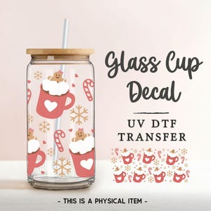 Christmas Gingerbread and Hot Cocoa UV DTF Glass Can Wrap for 16 oz Libbey Beer Can, Sticker, Permanent Adhesive Decal, No Heat, Waterproof