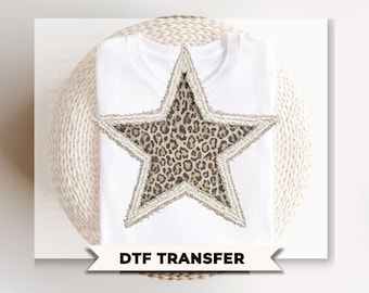 Preppy Leopard Star DTF Transfer, Ready to Press, Cheetah Star Tshirt Design, Faux Rag Quilt
