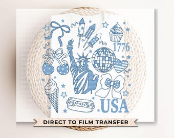 4th of July DTF Transfer, Blue Coquette Collage, Ready to Press
