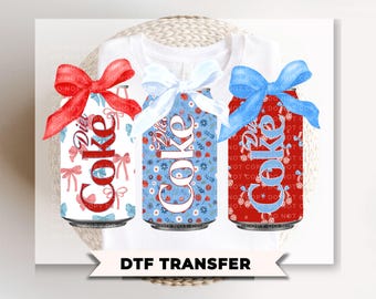 Coquette Patriotic Diet Soda Cans DTF Transfer, Ready to Press, 4th of July Tshirt Design