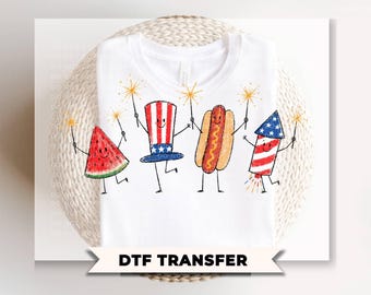 Patriotic Doodle DTF Transfer, Watermelon Hotdog Firework, 4th of July Tshirt Design