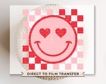 Checkered Happy Face DTF Transfer | Ready to Press | Direct to Film, Holiday, Love, Groovy, Valentine's Day