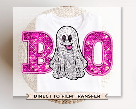 Faux Sequins Sparkly Ghost Boo DTF Transfer, Ready to Press, Halloween Tshirt Design