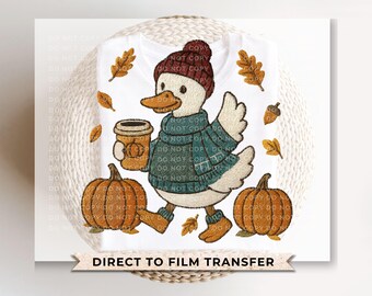 Faux Embroidery Autumn Goose DTF Transfer, Ready to Press, Fall Halloween Tshirt Design