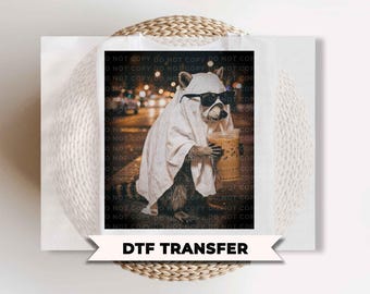 Ghost Raccoon Halloween DTF Transfers, Funny Feral, Coffee Lover, Trendy Fall Tshirt Design