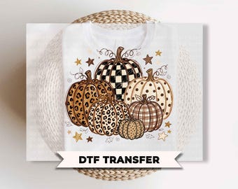 Preppy Pumpkins DTF Transfer, Ready to Press, Leopard Print Polka Dot, Trendy Fall Tshirt Design