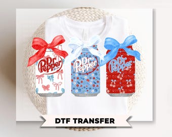 Coquette Patriotic Soda Cans DTF Transfer, Ready to Press, 4th of July Tshirt Design
