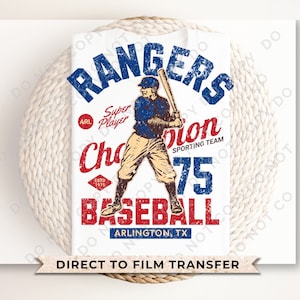 Baseball DTF Transfers, Ready to Press, T-shirt Transfers, Heat Transfer, Direct to Film, Sports, Summer, Arlington Texas, Vintage, Retro