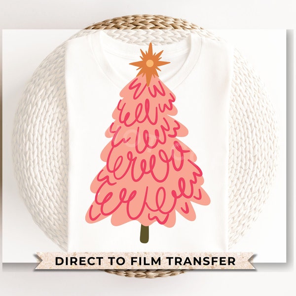 DTF Transfers, Ready to Press, T-shirt Transfers, Heat Transfer, Direct to Film, Watercolor, Girlie, Cute, Doodle Pink Christmas Tree