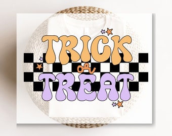 DTF Transfers, Ready to Press, T-shirt Transfers, Heat Transfer, Direct to Film, Halloween, Fall, Retro Checkered Trick or Treat