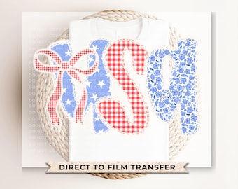 4th of July DTF Transfer, USA Ribbon Bows, Coquette Lace