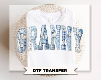 Granny Blue Toile Patchwork DTF Transfer, Gift for Mother's Day, Grandmacore T-shirt Design