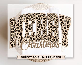 Leopard Print Merry Christmas DTF Transfers, Ready to Press, T-shirt Transfers, Heat Transfer, Direct to Film, Holiday, Holiday Gift for Mom