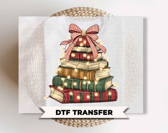 Book Christmas Tree DTF Transfers, Ready to Press, Book Lover Shirt Design